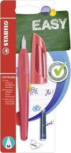 Schulfüller mit Standard-Feder M - STABILO EASYbuddy in koralle/rot - Schreibfarbe blau (löschbar) - Einzelstift - inklusive Patrone