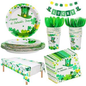 9er-Set St. Patrick's Day, irisches grünes Kleeblatt Geschirr-Set, Kinder Birthday Partyzubehör Dekorationen