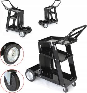 KRAFT&DELE | Zvárací vozík, 3 police, mobilný zvárací vozík, vozík na zváracie zariadenia s 2 držiakmi na plynové fľaše, ideálny na ručné zváranie, zváranie v ochrannom plyne