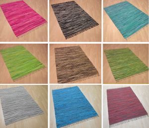 Teppich Fleckerl Fleckerlteppich Handwebteppich UNI Baumwolle Handweb Waschbar Farbe: Braun gestreift Größe: ca. 70x250 cm