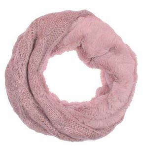 Winter Damen Loop Schal mit Wendemöglichkeit | Strickoptik und Felloptik | Warm und Flauschig [Rosa]