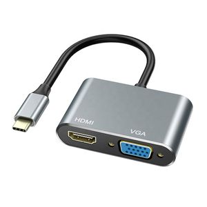 USB C zu HDMI+VGA Adapter  4K HDMI 1080P VGA Type C auf HDMI VGA macbook ipad