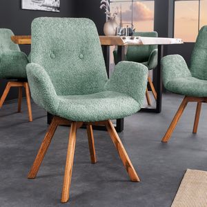 riess- ambiente Drehbarer Design Stuhl BALTIC mint Bouclé natur Eiche Massivholz-Beine mit Armlehne Esszimmerstuhl Essstuhl Polsterstuhl
