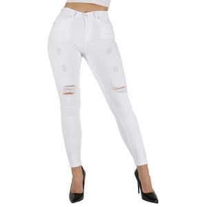 Giralin Damen Jeans Skinny Fit Destroyed Look Fransen Hose 837377 Weiß 36 / S