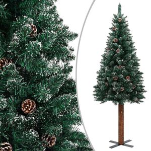 vidaXL Weihnachtsbaum Schlank mit Echtholz und Schnee Grün 150 cm