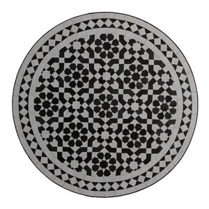 Mosaiktisch aus Marokko M60-44 60cm rund schwarz weiß glasiert Mosaik Gartentisch Beistelltisch Sofatisch Couchtisch Balkontisch MT2126