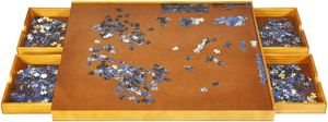 COSTWAY Puzzletisch mit 4 Schubladen, Puzzleplateau für bis zu 1000-1500 Teile Puzzles, Puzzle Board Holz, Puzzlebrett mit ebener Arbeitsoberfläche, 80 x 65 cm