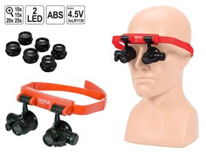 Stirnlupe Lupenbrille Standlupe mit 4 Linsen Beleuchtung Vergrößerung Kopflupe Lupenbrille