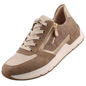 Rieker Damen Sneaker Reißverschluss Schnürschuh Filzeinsatz 58902, Größe:41 EU, Farbe:Beige