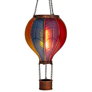 LED Solar Heißluftballon mit Flammeneffekt Beleuchtung | Laterne mit 20 warm-weißen Licher | Solarleuchte zum Aufhängen | inkl. Metallkette | Gesamthöhe ca. 40,5 cm (Regenbogenfarben)