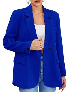 Damen Blazer Outdoor Mantel Arbeiten Cardigan Knöpfen Streetwear Revers Jacken Blau,Größe XXL