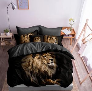 3D Bettwäsche Löwe Bettbezug 135x200 + 80x80 cm Lion Wendebettwäsche 2 Teilig Schwarz Braun Grau mit Reißveschluss