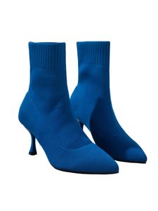 Damen Stiletto Stiefel Stiefelette Slip On Ankle Boot Mode Komfort High Heel Winterschuhe Blau,Größe:EU 38