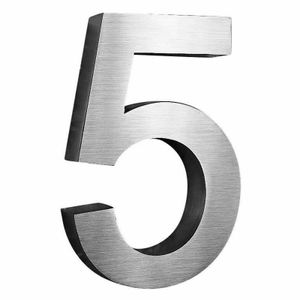 3D Hausnummer 5 Edelstahl Wetterfest & Pflegeleicht Zahlen Hausnummernschild Rostfrei mit Montagematerial 20 cm Höhe Silber