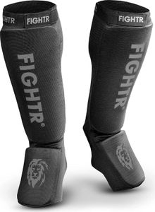 FIGHTR® Schienbeinschoner - mit perfektem Sitz und idealer Polsterung | Schienbeinschutz für Kicks im Kickboxen, MMA, Muay Thai und weitere Kampfsportarten (All Black, L)