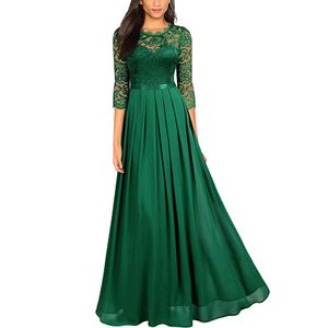 Damen Nähen Spitze Langes Kleid Brautjungfernkleid,Farbe: Grün,Größe:S