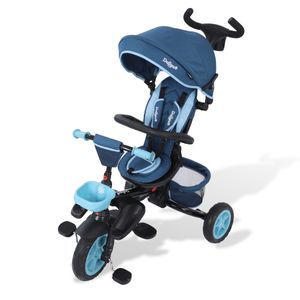 Daliya® 5in1 Dreirad Kinderdreirad Kinder Lenkstange Fahrrad Baby Kinderwagen Buggy Vollgummiräder (Aufbau ohne Schrauben ) - Blau