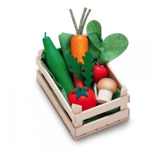 Erzi Sortiment in der Holzsteige Gemüse, klein, Spielzeug-Lebensmittel, Kaufladenzubehör