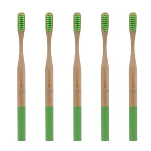 5Pcs Runde Bambus Griff Home Travel Erwachsene weiche Borsten Zahnpflege Zahnbürste-Grün
