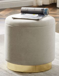 Theo&Cleo Eleganter runder Sitzpuff aus Samt，Mit Stauraum，Aus Samt und Metall，37x37x41.5cm (Beige)