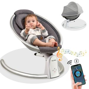 Hot Mom Babywippe elektrische Babyschaukel mit 5 Stufen schaukelfunktion, Baumwolle Babywiege mit Musik durch Bluetooth, 2022 Style (Dunkelgrau)