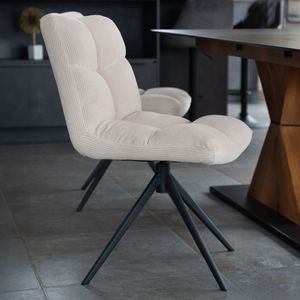 HOME DELUXE - Esszimmerstuhl NODA - 2er Set, Farbe: Cord Creme - 360 Grad drehbar, weiche Polsterung, bis 120 kg belastbar I Küchenstuhl Speisestühle Esszimmerstühle