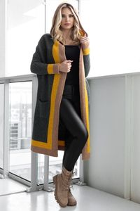 PeeKaBoo Strickjacke für Damen mit Kapuze und kontrastierend lemem Flusskrebs Khaki universal
