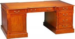 Casa Padrino Luxus Schreibtisch Hellbraun / Deckplatte Holz 190 x 105 x H. 79 cm - Massivholz Antik Stil Sekretär mit 6 Schubladen