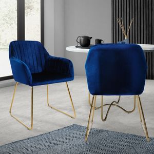 ML-Design 2er Set Esszimmerstuhl mit Rückenlehne, Blau, aus Samt