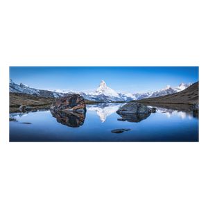Spritzschutz Glas - Stellisee vor dem Matterhorn - Panorama, Größe HxB:40cm x 100cm, Material:ESG Sicherheitsglas