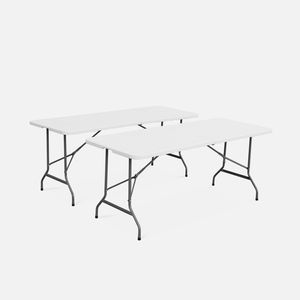 2er Set Klappbarer Partytisch aus Kunststoff Weiß 180 cm