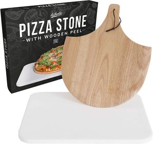 GADGY® Pizzastein für Backofen - Set mit Pizzaschauffel - Pizzastein Eckig - Pizzastein Gasgrill - Pizza Steinplatte für Backofen - Backstein für Backofen Brot - Granitplatte - Pizza Stone - Pizza Set