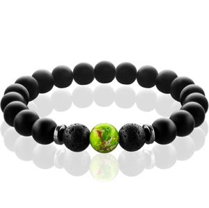 FABACH Spirituals Chakra Perlenarmband mit 8mm Imperial-Perle, Lavastein und Onyx-Naturstein (schwarz) - Yoga Armband aus 21 Heilsteinen - Energiearmband für Damen und Herren