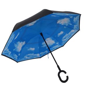 Lady Doppelschicht Anti-UV-UV-winddichtem C-förmiger Griff umgekehrt aufrechter Regenschirm-3#