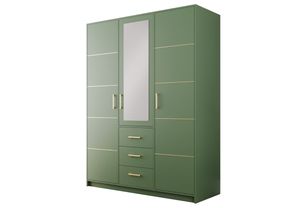 Drehtürenschrank Nancy II D3, 3 Türen Kleiderschrank mit Spiegel, Moderne Garderobe, Schrank Größe: 147 x 200 x 58 cm