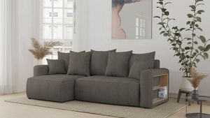 Sofa narożna z funkcją spania i podstawą łóżka SOLERO - sofa w kształcie litery L, sofa narożna, sofa rozkładana ze schowkiem, sofa z funkcją spania brązowa otomana lewa