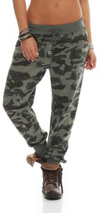 121_Hose Damen Militär Camouflage Hose Sweatpants Jogginghose Oliv