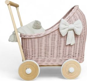 WikliBOX - Proutěný kočárek pro panenky špinavě růžový s lůžkovinami - dřevo45x30xV48 cm WikliBOX - Proutěný kočárek pro panenky špinavě růžový s lůžkovinami - dřevo45x30xV48 cm