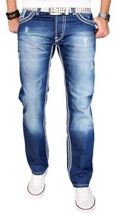 A. Salvarini Herren Jeans 100% Baumwolle Regular Straight mit Ziernaht AS-011 - Blau W34/L32