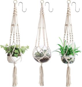 3 Stück Pflanzenaufhänger, Makramee Blumenampel, Hängend Blumentopf mit Baumwollseil, Blumenhänger Pflanzhänger für Innen Außen Decken Balkone Wanddekoration