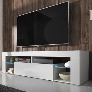 Selsey TV-Schrank BIANKO TV-Lowboard Weiß Matt/Weiß Hochglanz 140 cm mit LED-Beleuchtung