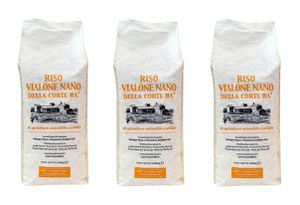 Halbfertiger italienischer Vialone Nano-Reis, von Natur aus glutenfrei, ideal für alle Risotto-Sorten, Schutzatmosphärenverpackung, 3 x 1 kg-Packung, 3x1kg