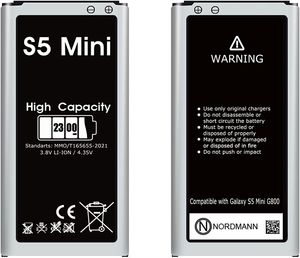 NORDMANN Hochleistungs Akku Batterie Hohe Kapazität 2300 mAh für Samsung Galaxy S5 Mini Accu