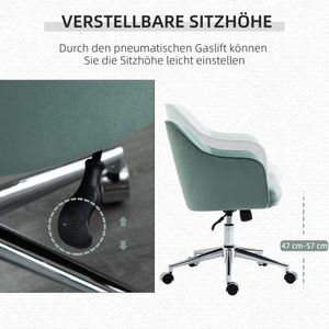 Vinsetto Bürostuhl mit Wippenfunktion  Home-Office-Stuhl höhenverstellbarer Schreibtischstuhl ergonomisch 360°-Drehräder Samt-Touch-Polyester Nylon Grün 61 x 59 x 80,5-90,5 cm