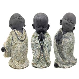 UNUS® Buddha Figuren 3er Set kleine Mönche 13 cm Statuen Gartendeko Skulpturen