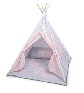 Amilian Tipi Zelt für Kinder, Spielzelt mit gepolsterter Matte / Tipidecke / Bodenmatte und Dekokissen, Indianerzelt Kinderzimmer, Tippi Teepee