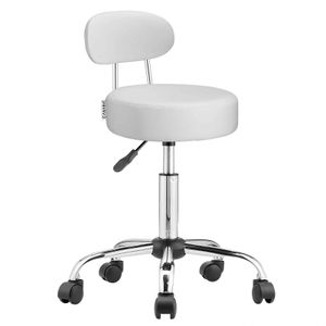 Casaria Rollhocker Arbeitshocker mit Lehne höhenverstellbar 10cm dicke Polsterung Fußablage 360° drehbar chrom Drehhocker Werkstatt, Farbe:weiß