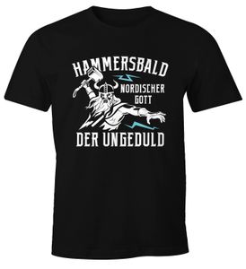 Herren T-Shirt Spruch lustig Der nordische Gott der Ungeduld Hammersbald Wikinger Parodie Fun-Shirt Moonworks® schwarz XXL