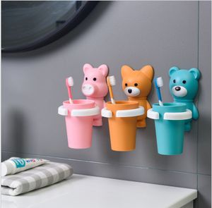 Zahnbürstenhalter für Kinder, mit Saugnapf, Cartoon-Bär, zum Aufhängen an der Wand, für Badezimmer, Zahnpasta-Utensilien