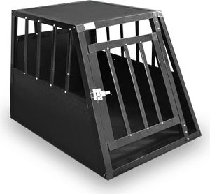 Tiertransportbox Tierreisebox Alu-Hundetransportbox in Größe M 59x69x50 cm Gittertür verschließbar, schwarz
